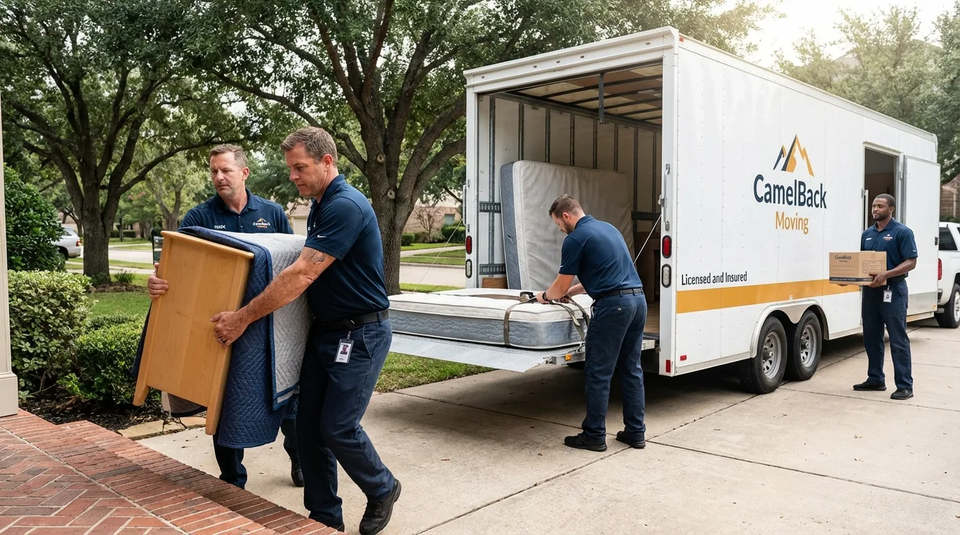Crew loading residential truck for cross-state move from Stillwater, OK