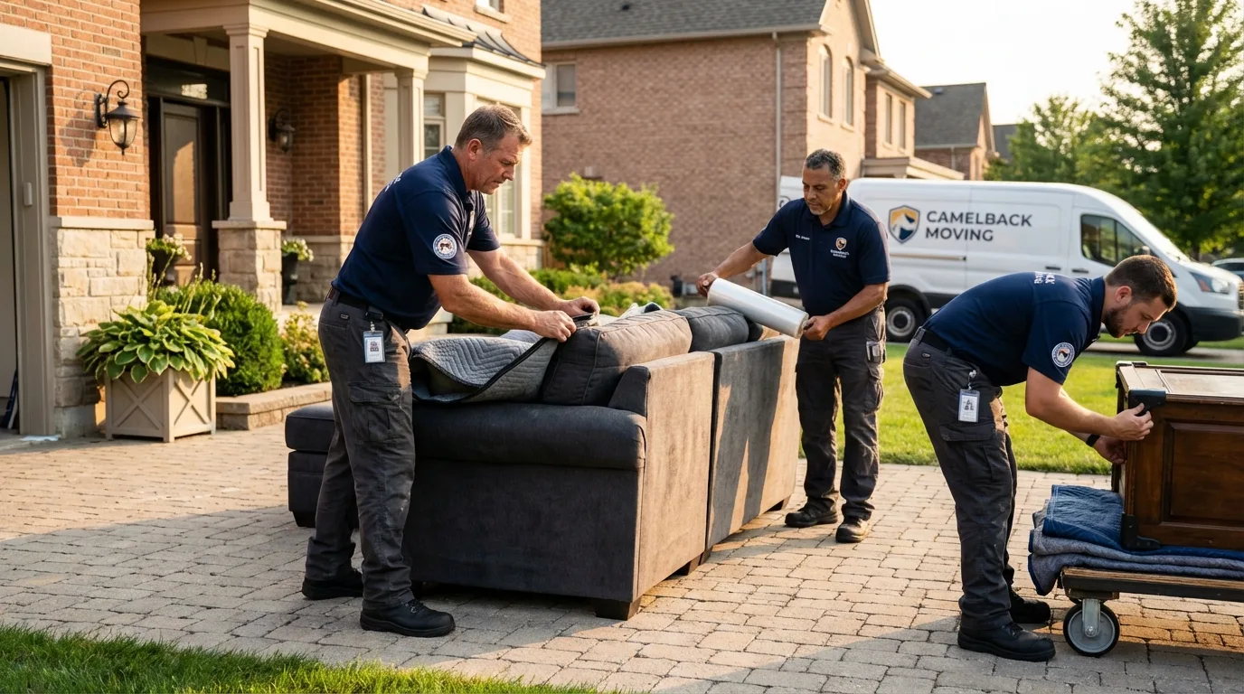Large estate moving crew wrapping furniture in Stillwater, OK